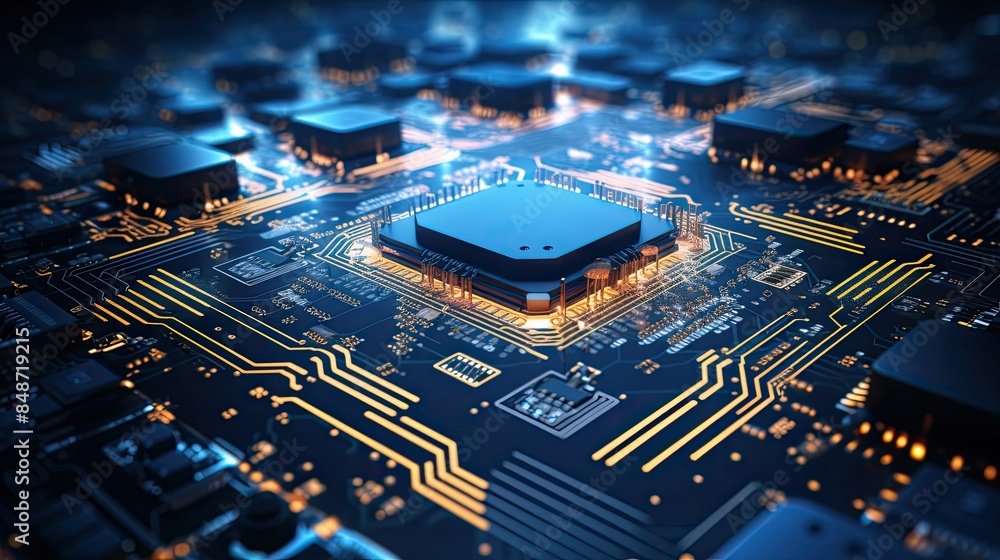 Photograph of a futuristic motherboard with intricate circuitry and glowing lights, symbolizing a secure connection concept Photograph of a futuristic motherboard with intricate circuitry and glowing lights, symbolizing a secure connection concept