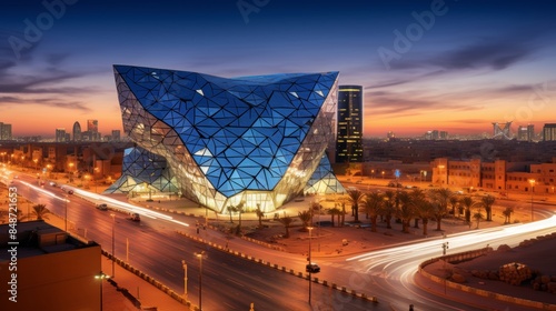 Kafd buildings in riyadh, saudi arabia stunningly stand out during the captivating blue hour photo