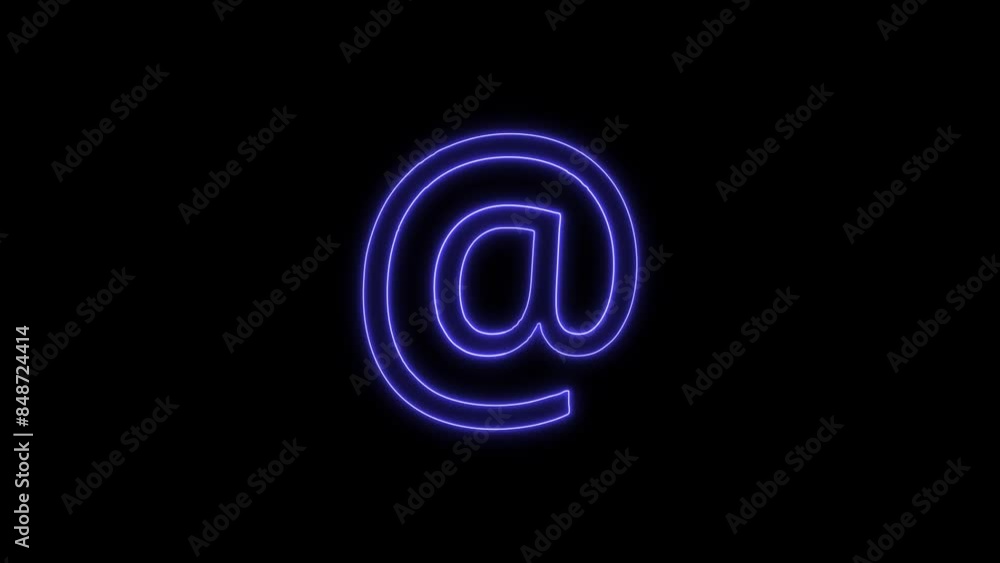Neon Glowing Attherate Icon and Symbol Animation on Black Background Neon Glowing Attherate Icon and Symbol Animation on Black Background