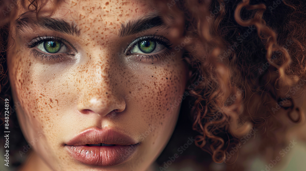close up portrait of an elegant young woman with curly hair, generative AI close up portrait of an elegant young woman with curly hair, generative AI