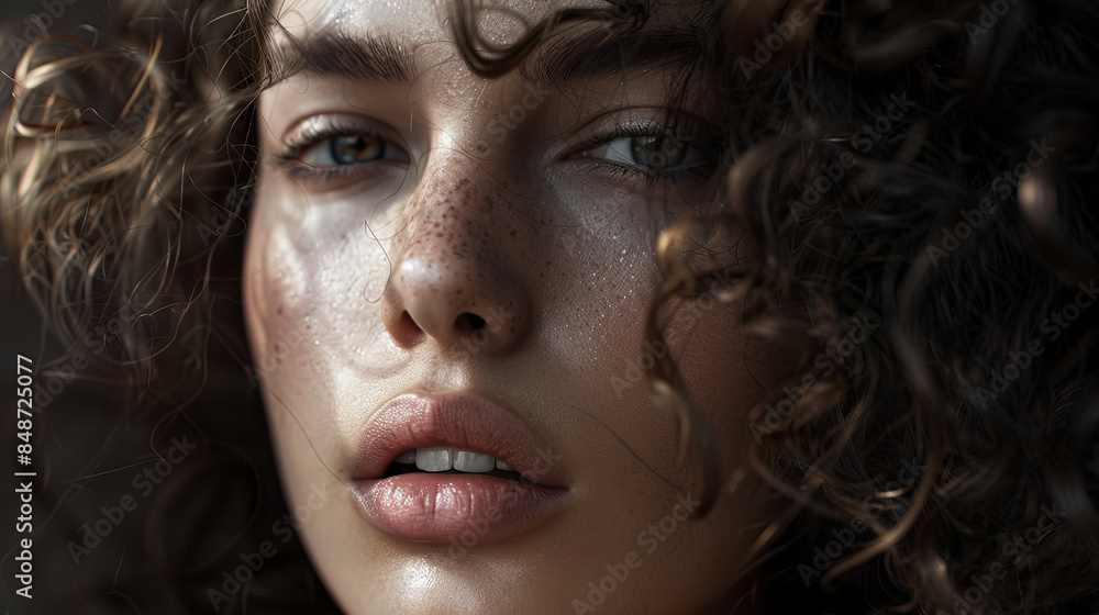 close up portrait of an elegant young woman with curly hair, generative AI close up portrait of an elegant young woman with curly hair, generative AI