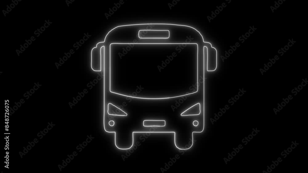Neon Glowing Bus Icon and Symbol Animation on Black Background in 4K Video Neon Glowing Bus Icon and Symbol Animation on Black Background in 4K Video