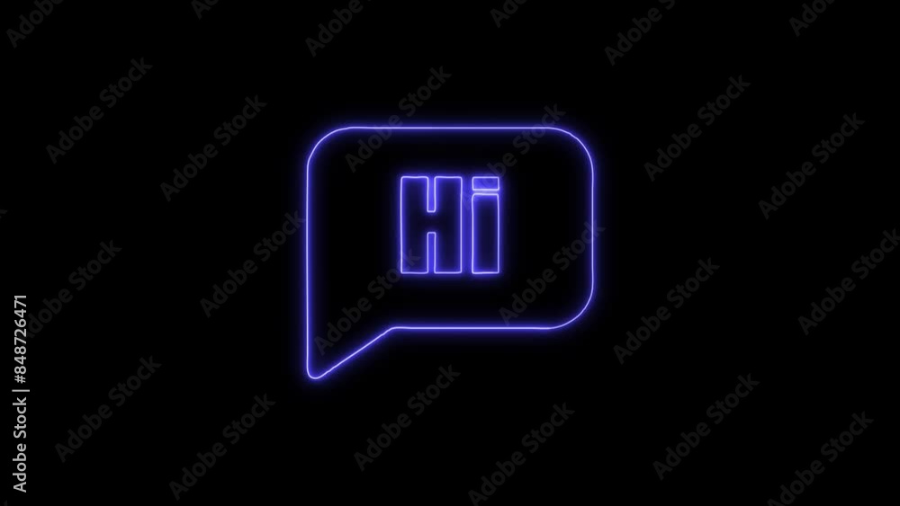 Neon Glowing Hi Message Speech Bubble Icon and Symbol Animation on Black Background in 4K Video Neon Glowing Hi Message Speech Bubble Icon and Symbol Animation on Black Background in 4K Video