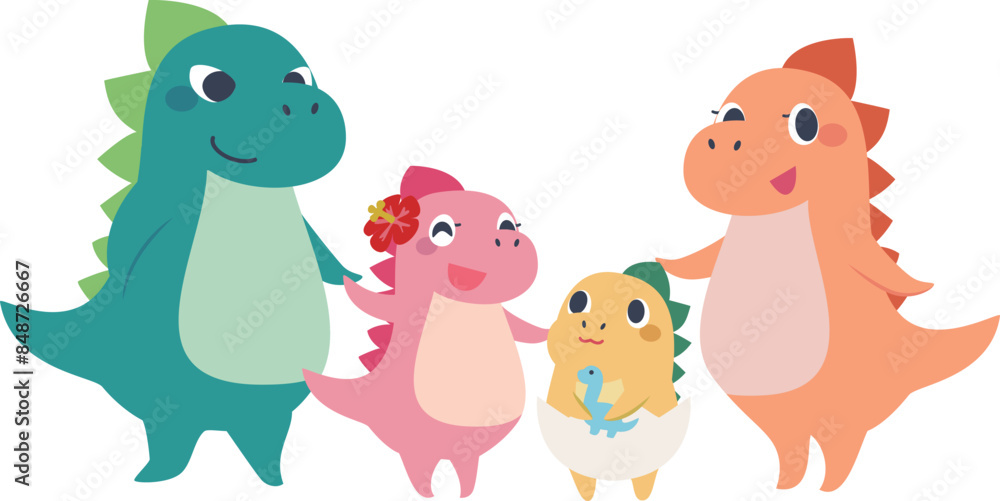 Naklejka premium かわいい恐竜ファミリーのキャラクター