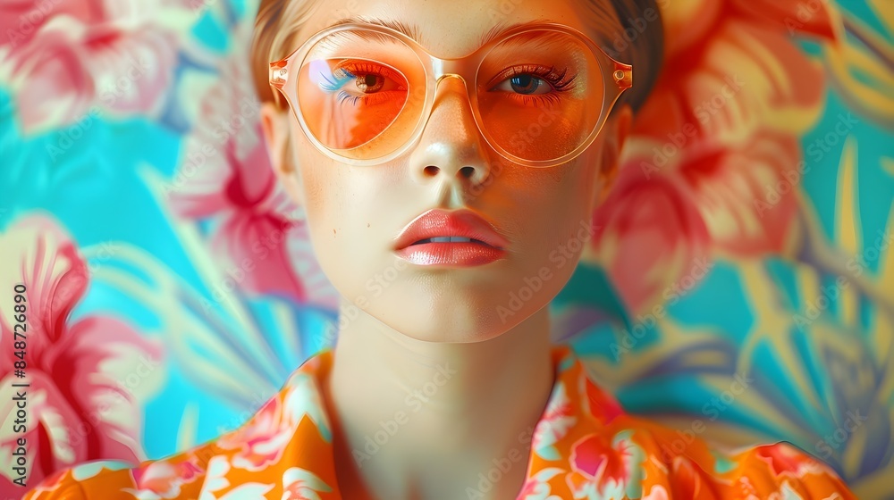 Fototapeta premium Striking Polyester Shirts with Bold Floral Prints and Oversized Retro Sunglasses