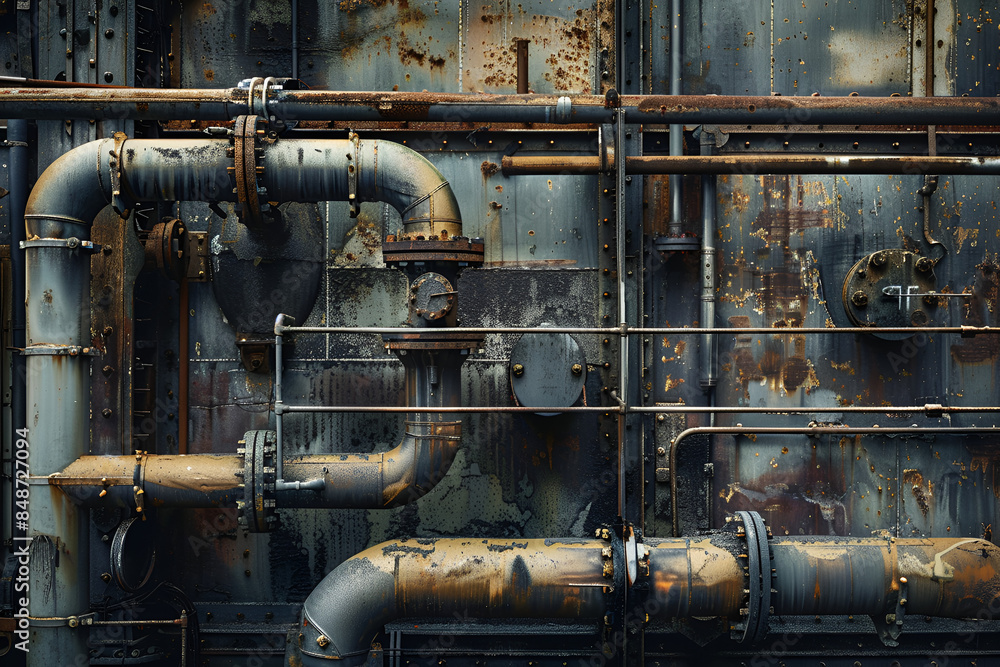 Rusty Industrial Pipes and Valves in an Aging Facility Rusty Industrial Pipes and Valves in an Aging Facility