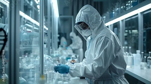 Scientist Conducting Nanotechnology Research in Futuristic Cleanroom Lab