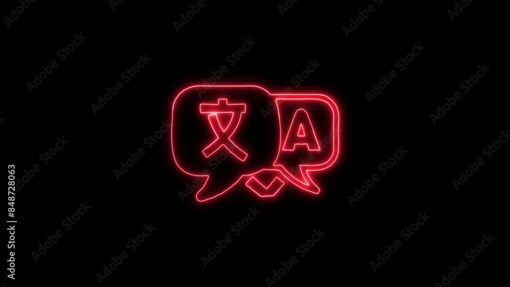 Neon Glowing Language Translator Icon and Symbol Animation on Black Background in 4K Video Neon Glowing Language Translator Icon and Symbol Animation on Black Background in 4K Video