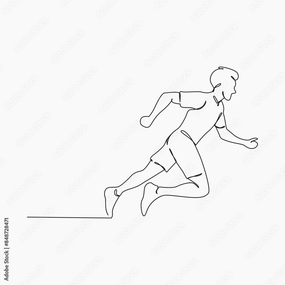 Fototapeta premium Running man, athlete, vector - continuous line drawing. One continuous line drawing of young man athlete runner focus sprint run. Individual sport, competitive concept.