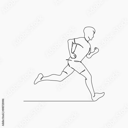 Running man, athlete, vector - continuous line drawing. One continuous line drawing of young man athlete runner focus sprint run. Individual sport, competitive concept.