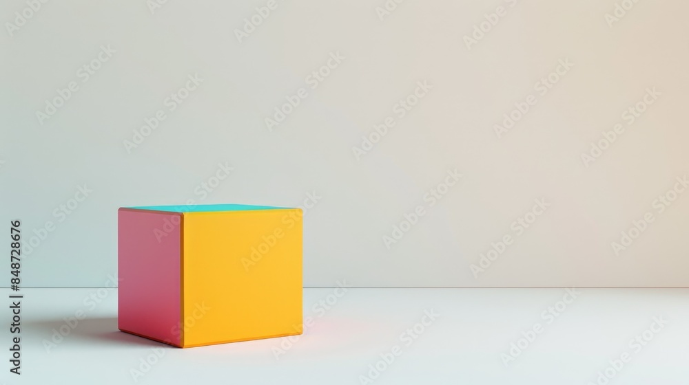 Colorful box standing alone on a white backdrop Colorful box standing alone on a white backdrop