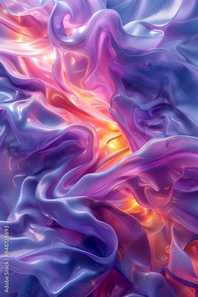 Obraz premium Abstract Close-Up of Iridescent Flowing Fabric in Pink and Purple Hues with Glowing Light Accents Creating a Dreamy and Ethereal EffectAbstract