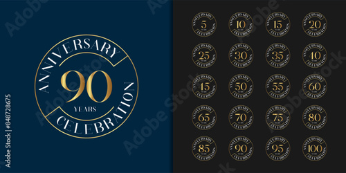 Set of premium anniversary logotype. Golden anniversary celebration emblem design for company profile, leaflet, magazine, brochure, web, banner, invitation or greeting card.