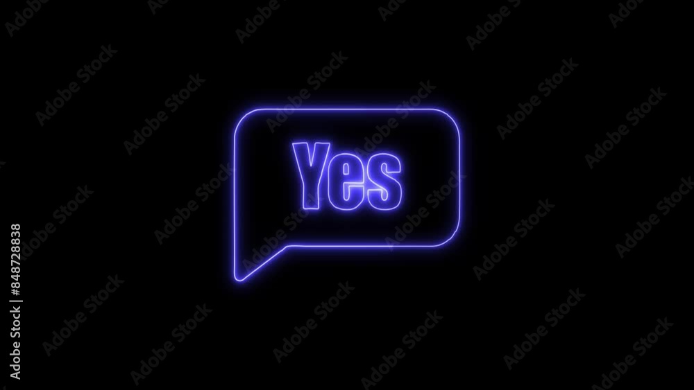 Neon Glowing Yes Bubble Message Icon and Symbol Animation on Black Background in 4K Video Neon Glowing Yes Bubble Message Icon and Symbol Animation on Black Background in 4K Video