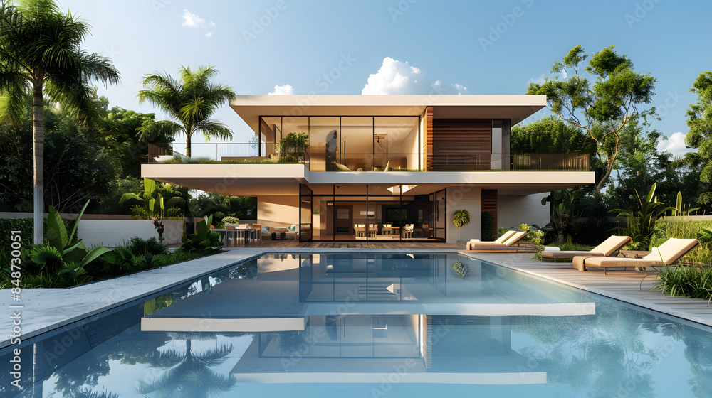 Fototapeta premium Contemporary house with pool day