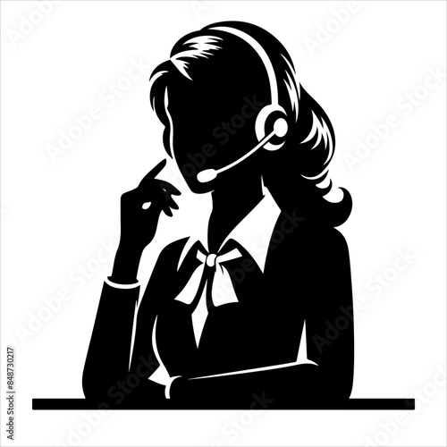 Call center woman silhouette vector with a headset microphone, IT support, customer service, customer support, call center