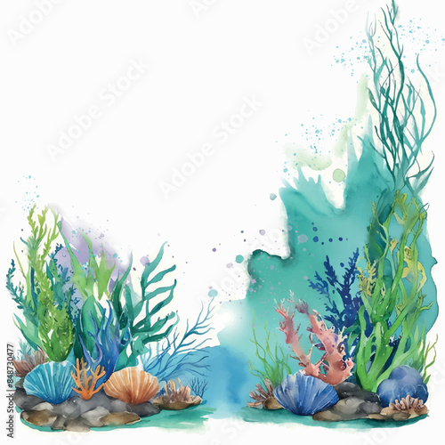 Watercolor underwater floral bouquet with corals. Flat vector/png illustration isolated on white background	
