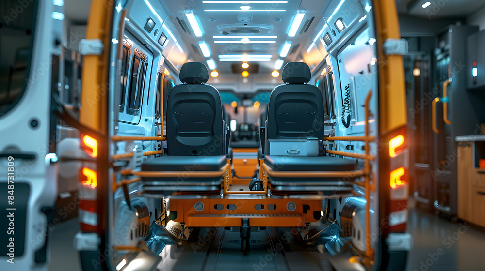 Fototapeta premium Daytime detailed view of the back of an ambulance