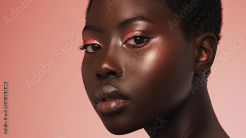 close up of an African American woman with short hair and pastel eyeshadow, generative AI © VALUEINVESTOR