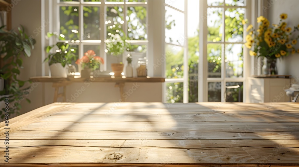 Rustic Farmhouse Table in Bright Sunlit Dining Area for Casual Displays and Product Concepts Rustic Farmhouse Table in Bright Sunlit Dining Area for Casual Displays and Product Concepts