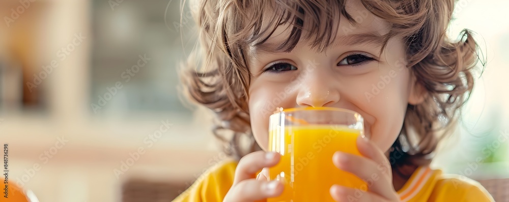 Beaming Child Sipping on Fresh Orange Juice in Glass Beaming Child Sipping on Fresh Orange Juice in Glass