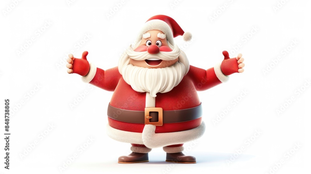 A lively image of Cartoon Santa standing proudly set against a clean white background A lively image of Cartoon Santa standing proudly set against a clean white background
