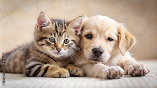 Puppy and Kitten Cuddled Up in Perfect Harmony