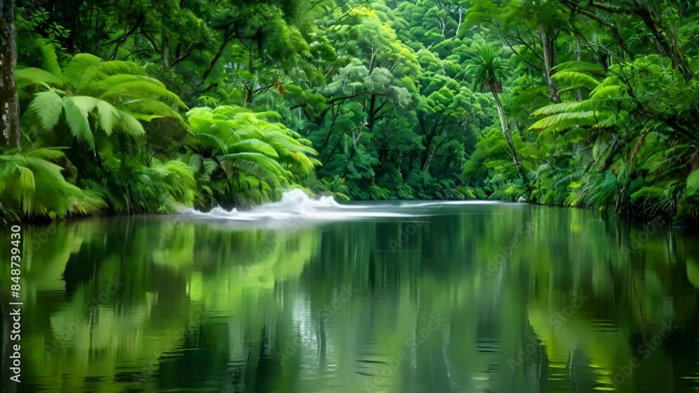 A calm lake surrounded by lush greenery mirrors the peacefulness of nature. A calm lake surrounded by lush greenery mirrors the peacefulness of nature.