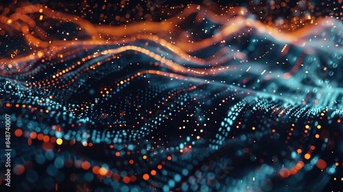 Data Charts Theme with Blue Tones, Technological Sense, Lines, Particles, Ambient Light, and Mysterious Atmosphere