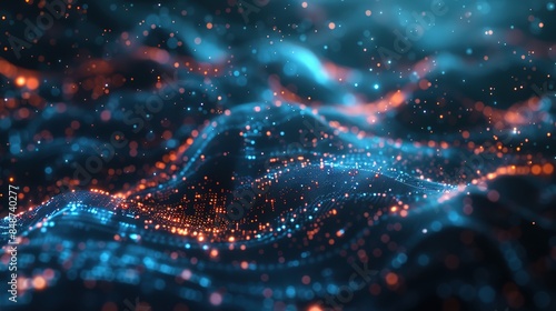 Data Charts Theme with Blue Tones, Technological Sense, Lines, Particles, Ambient Light, and Mysterious Atmosphere