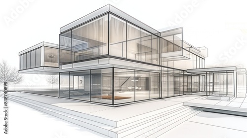 architectural sketch of a modern house  3d illustration