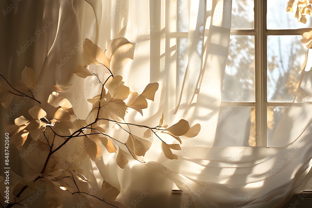 Potted plants in the room with sunlight streaming through the window in ...