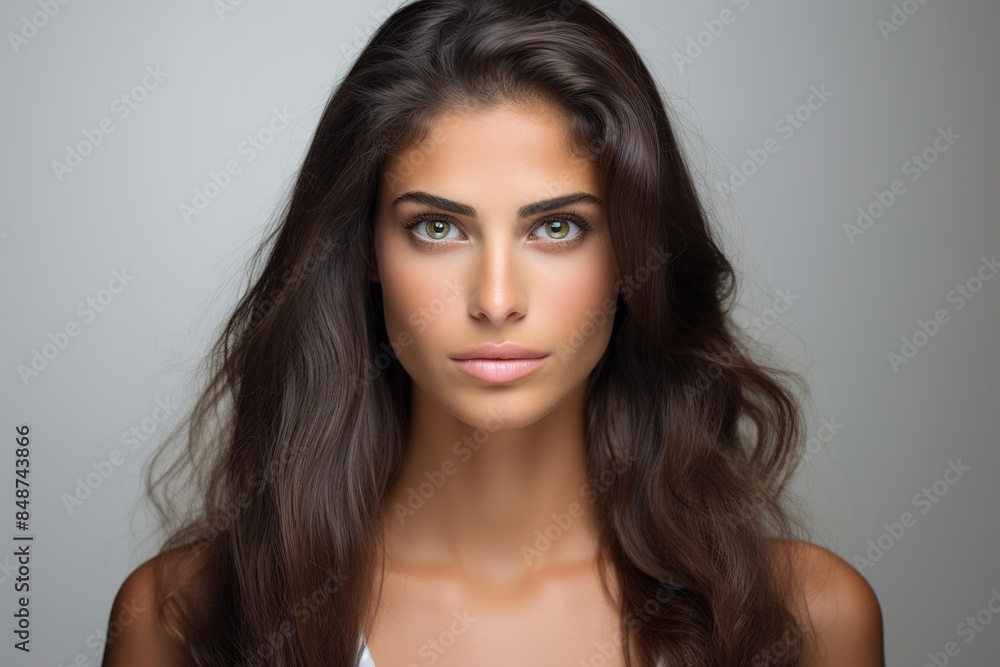 A woman with long brown hair and green eyes A woman with long brown hair and green eyes