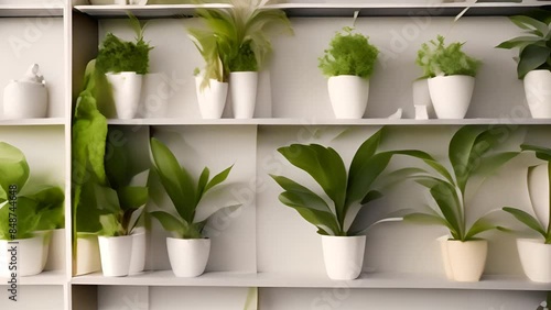 Green Plants on White Shelves Generative AI