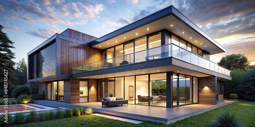 Modern house with sleek design and large windows , render, architecture, contemporary, luxury, exterior, home, building