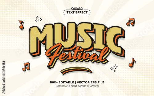 Music Festival 3d Cartoon Vintage Editable Text Effect Template Style Premium Vector