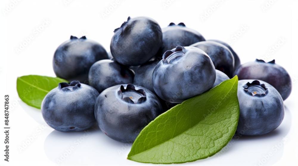 Blueberries with leaves isolated on white Blueberries with leaves isolated on white