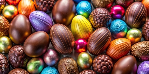 Delicious chocolate easter eggs in a variety of colors and sizes, chocolate, Easter, eggs, sweet, treats, decorations