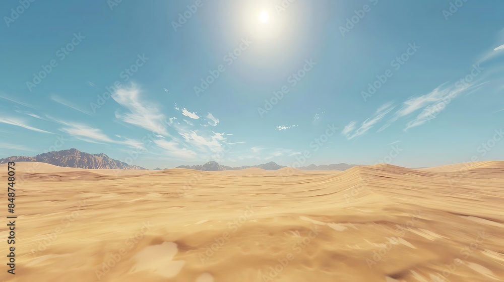 Fototapeta premium A vast desert landscape with sand dunes and clear blue sky