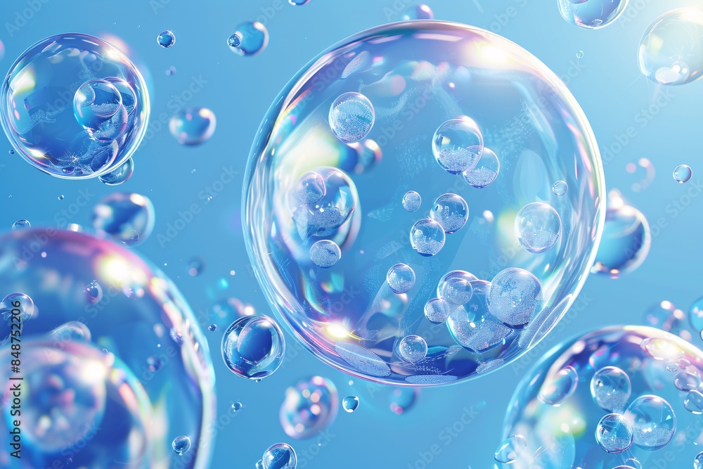 Crystal clear aquamarine solution with effervescent collagen serum, a beauty elixir for effective skincare, depicted in a 3D rendering. Crystal clear aquamarine solution with effervescent collagen serum, a beauty elixir for effective skincare, depicted in a 3D rendering.