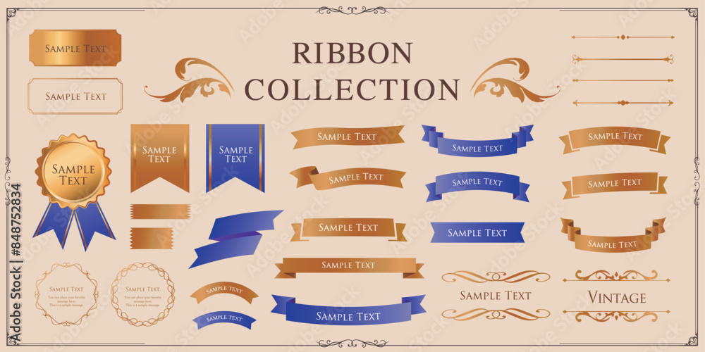 Ribbon decoration design set and antique borders and frames design
Ribbon decoration design set and antique borders and frames design