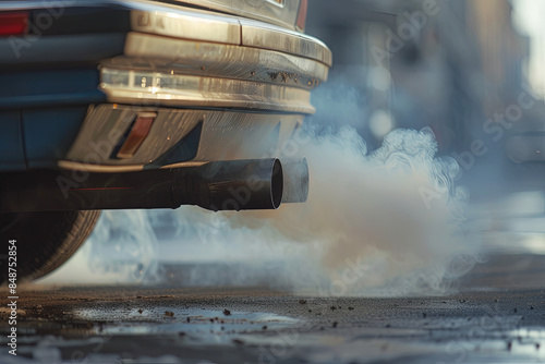 Toxic exhaust fumes emanating from a car's tailpipe photo