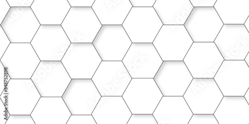 Abstract background with hexagons. Geometric hexagon polygonal pattern background vector. seamless bright white abstract honeycomb grid 3d cell tile technology texture backdrop concept.