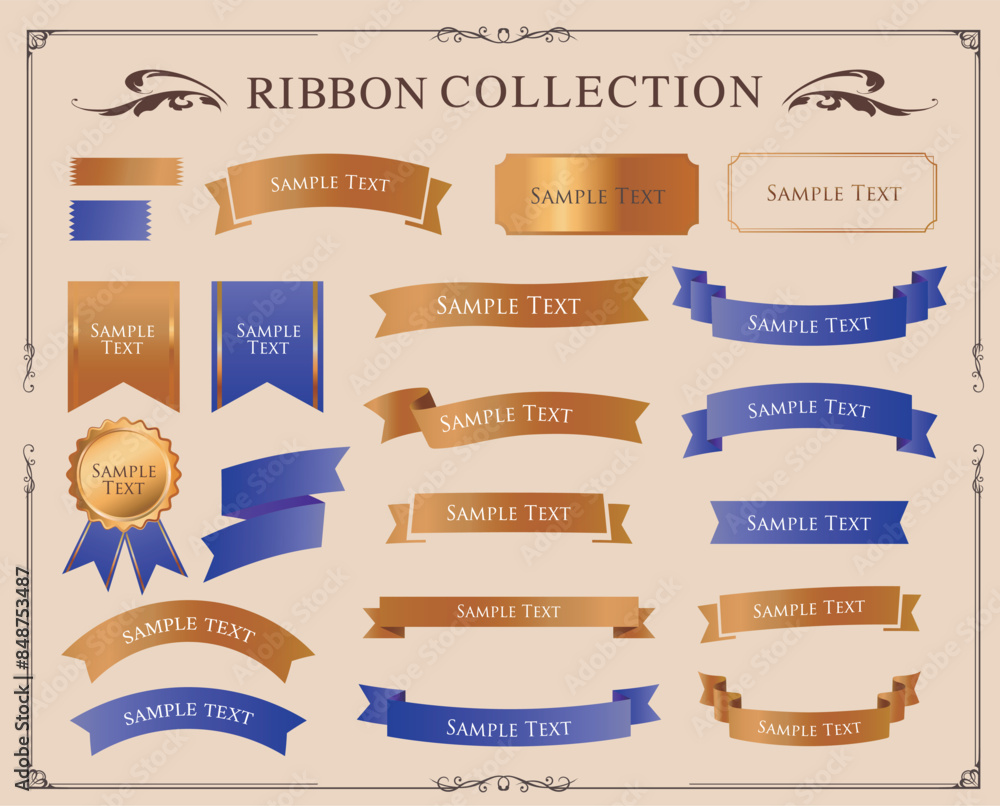 Ribbon decoration design set and antique borders and frames design
Ribbon decoration design set and antique borders and frames design