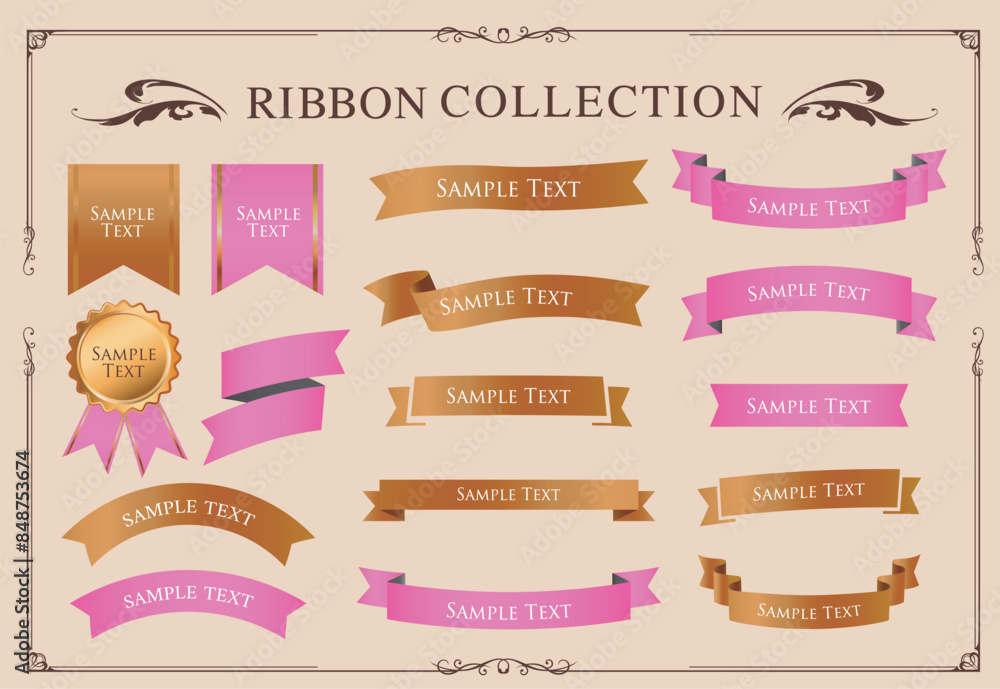 Ribbon decoration design set and antique borders and frames design
Ribbon decoration design set and antique borders and frames design