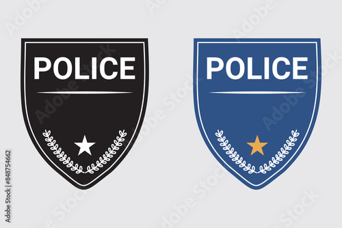 Police officer badge icon in flat style. Symbol of protection law order. Gold police token isolated on white background. Concept of law enforcement or justice. Vector illustration EPS 10.