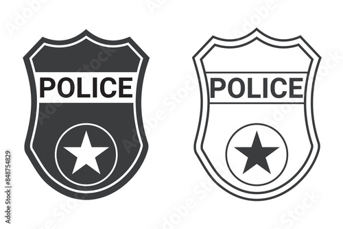 Police officer badge icon in flat style. Symbol of protection law order. Gold police token isolated on white background. Concept of law enforcement or justice. Vector illustration EPS 10.