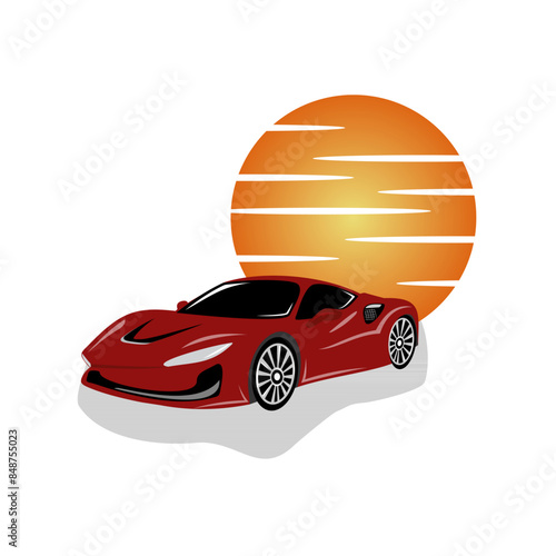 A red sports car with the afternoon sun in the background