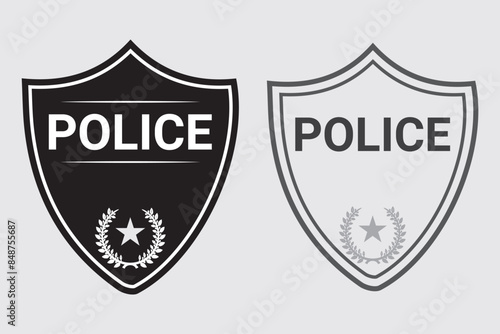 Police officer badge icon in flat style. Symbol of protection law order. Gold police token isolated on white background. Concept of law enforcement or justice. Vector illustration EPS 10.