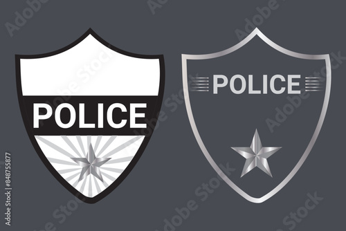 Police officer badge icon in flat style. Symbol of protection law order. Gold police token isolated on white background. Concept of law enforcement or justice. Vector illustration EPS 10.